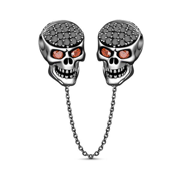 Two Skull Safety Chain Sterling Silver