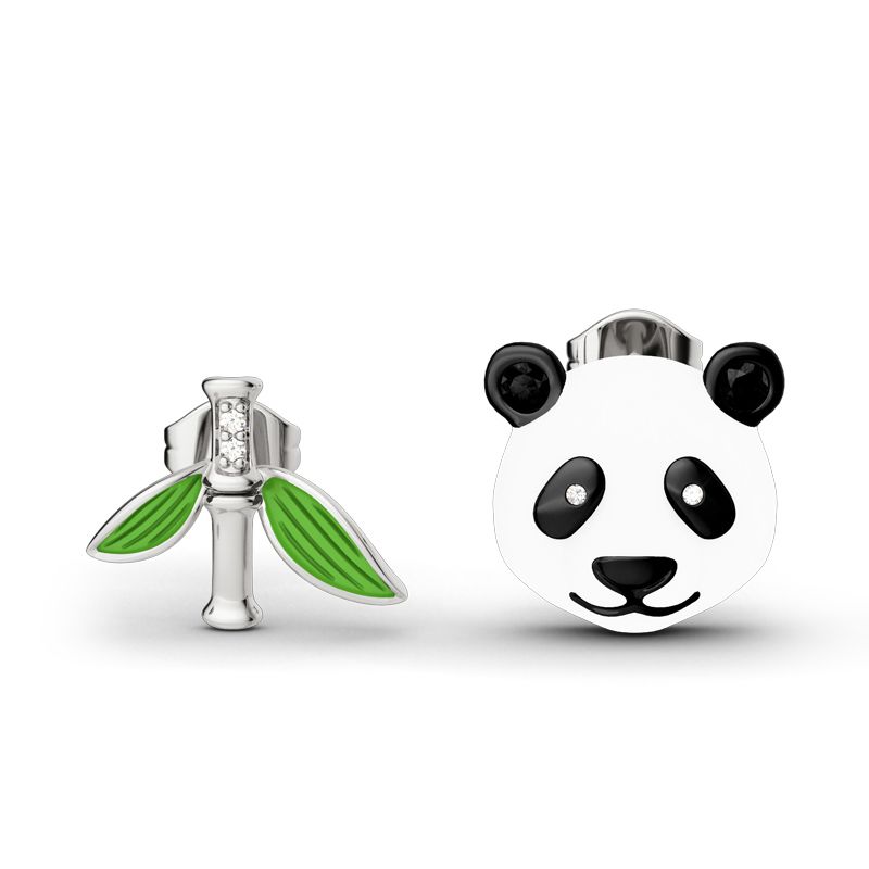 Cute Panda Bamboo Mismatched Earrings