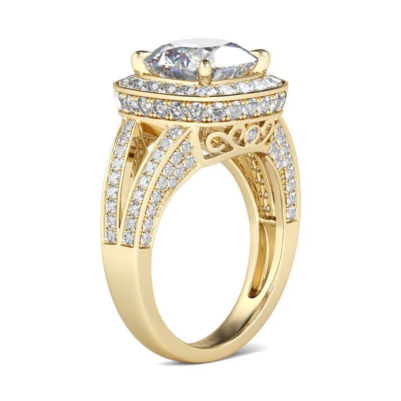 Gold Tone Halo Cushion Cut Sterling Silver Ring