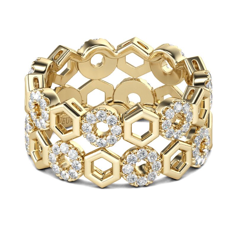 Yellow Gold Tone Honeycomb Sterling Silver Women's Band