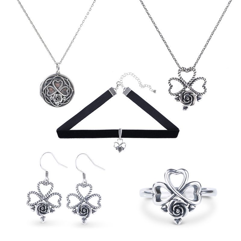 Heart and Rose Sterling Silver Jewelry Set