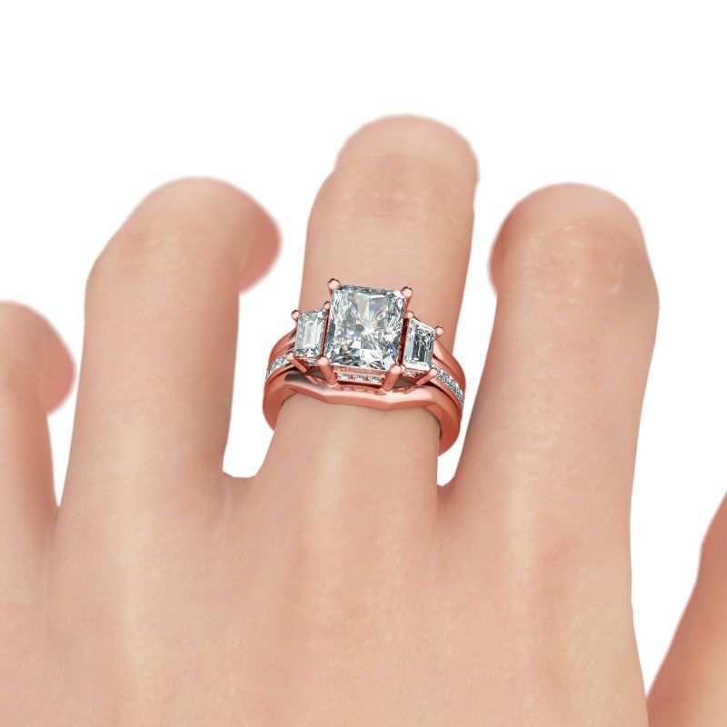 Interchangeable Rose Gold Tone Radiant Cut Sterling Silver Ring