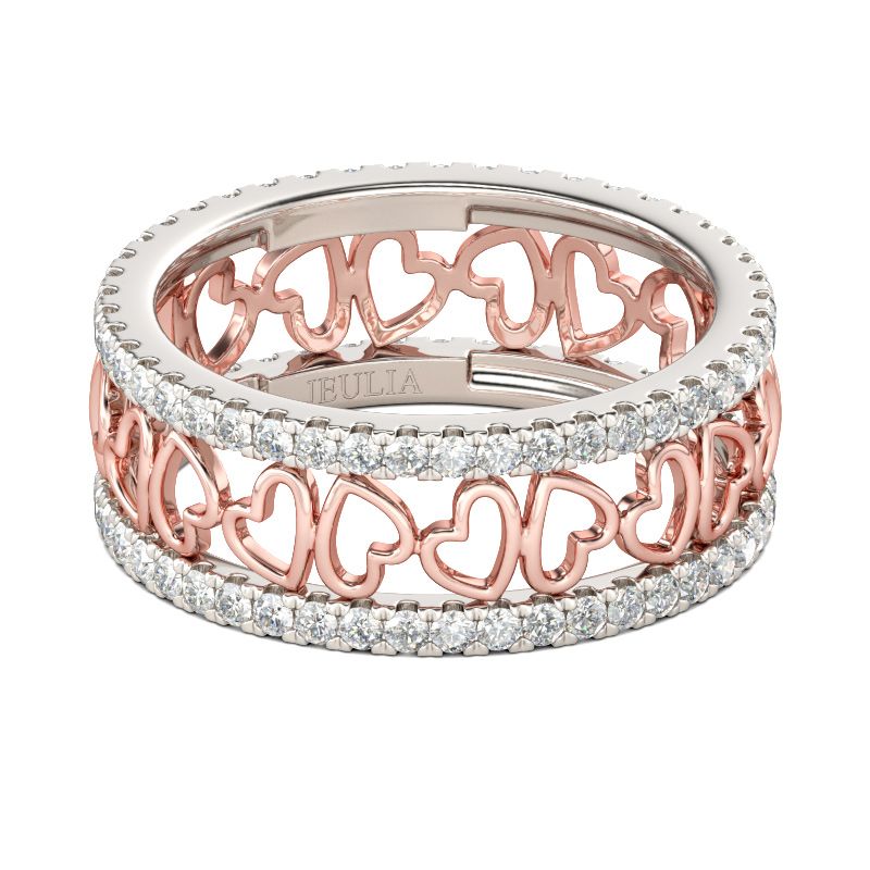 Two Tone Heart Sterling Silver Women's Band