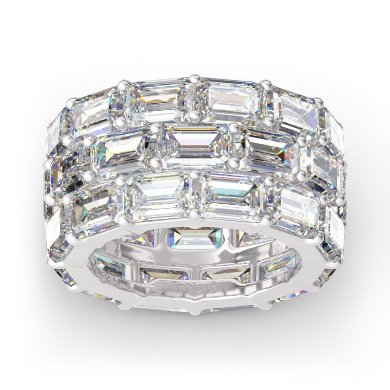 Emerald Cut Eternity Sterling Silver Women's Band