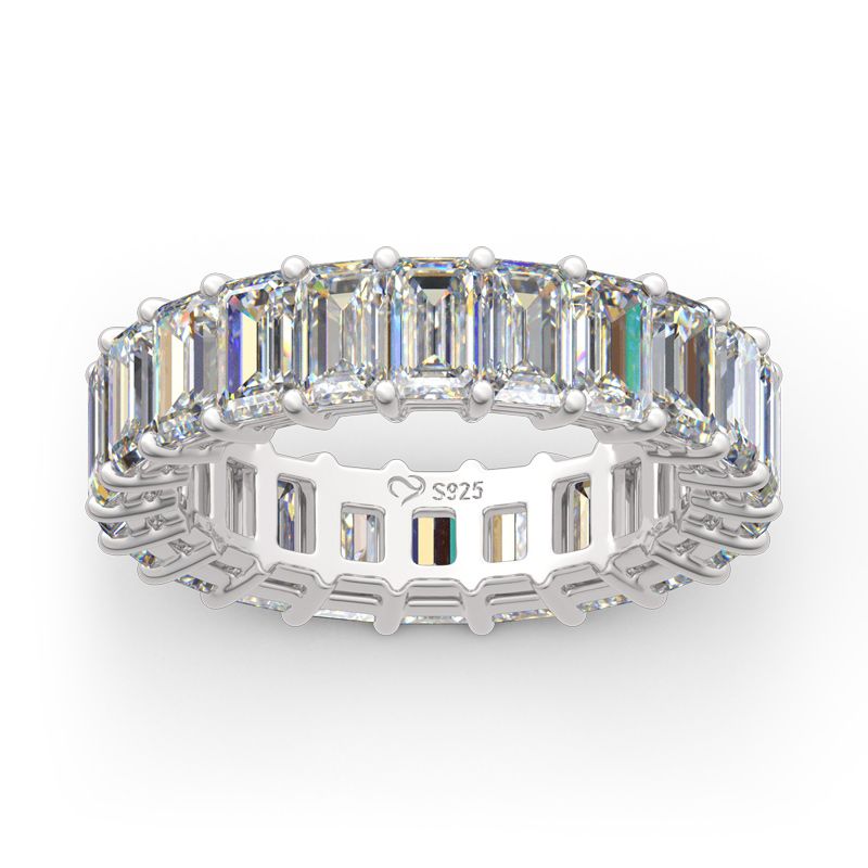 Emerald Cut Eternity Sterling Silver Women's Band