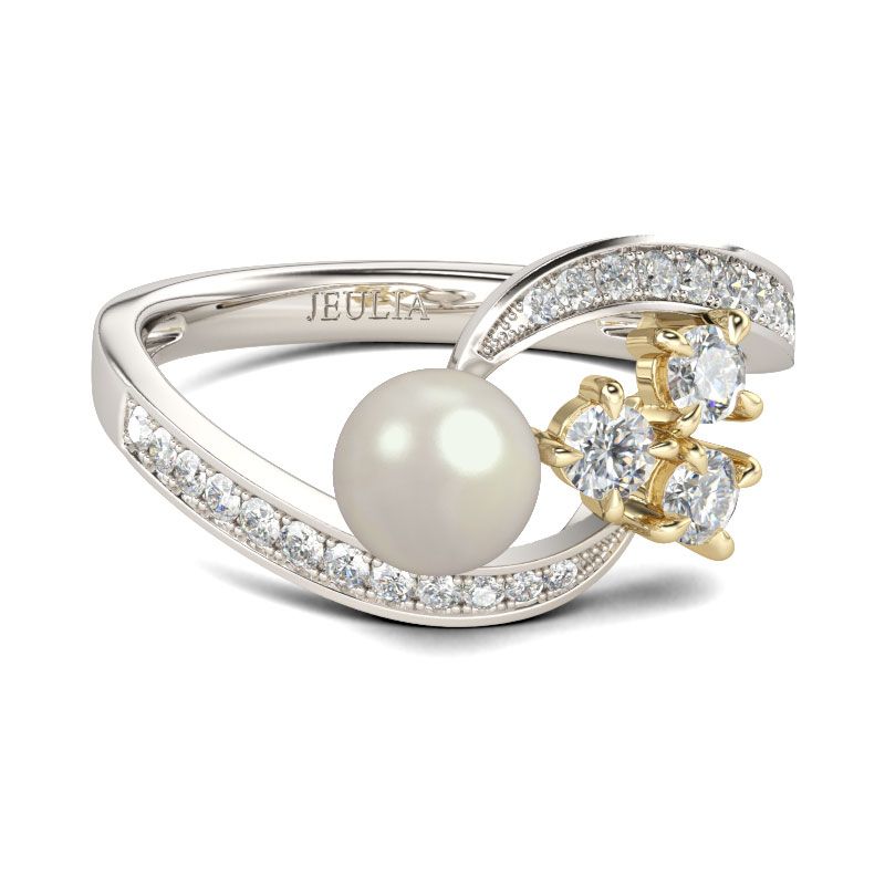 Bypass Faux Pearl Sterling Silver Ring