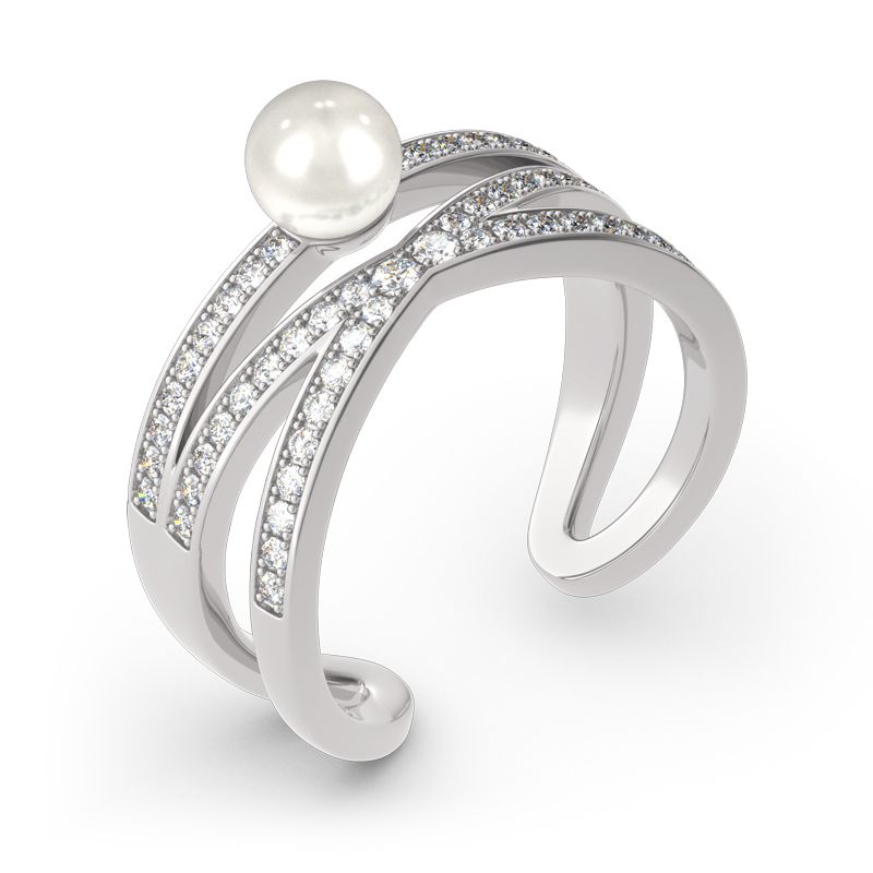 Geometry Cultured Pearl Sterling Silver Ring