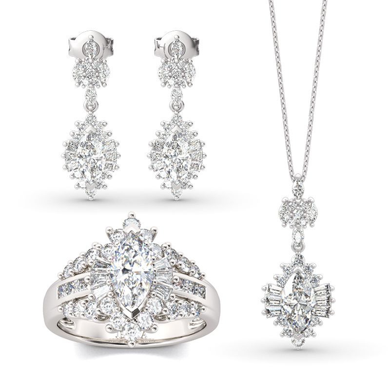 Dazzling Halo Marquise Cut Sterling Silver Jewlery Set