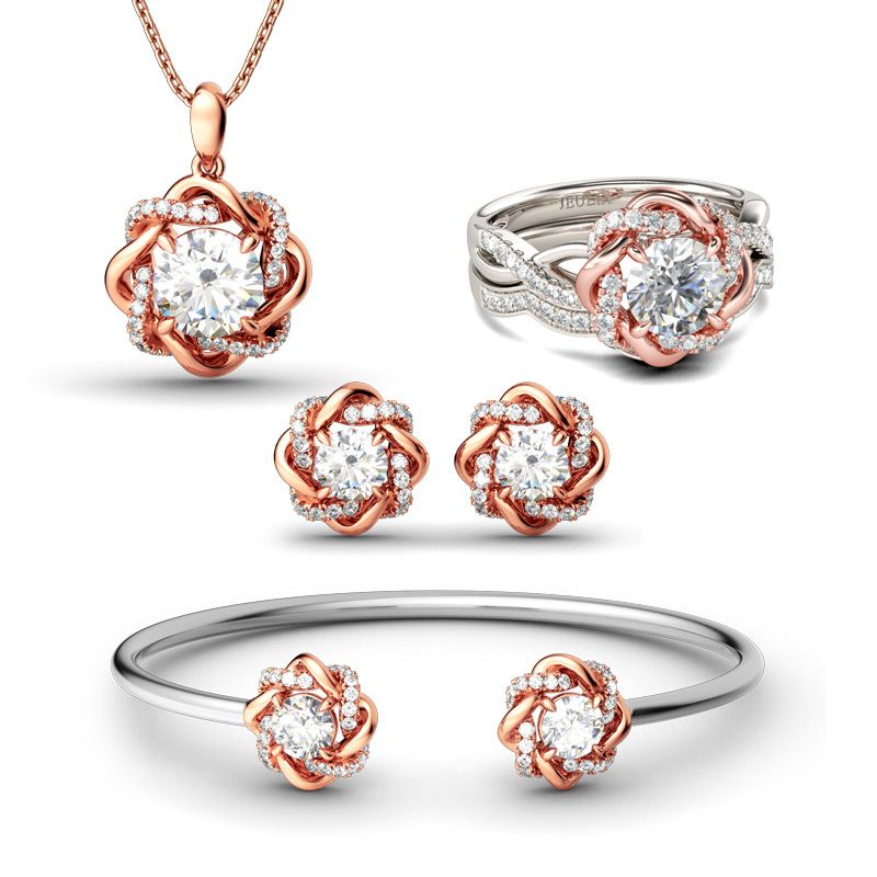 Twist Halo Round Cut Sterling Silver Jewelry Set