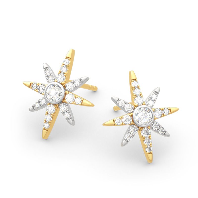 Two Tone Star Sterling Silver Earrings